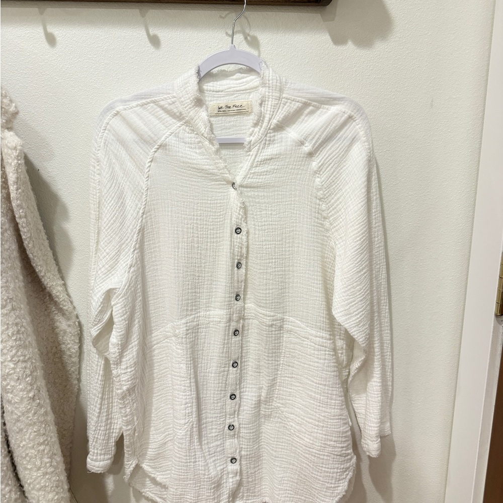 Free people White Button-Up Blouse Muslin cotton day dream tunic shirt